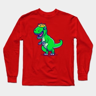 Cute Dino With Crown Cartoon Long Sleeve T-Shirt